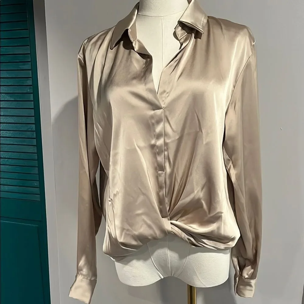 LUSH NWOT Elegant Cream Champagne Satin Blouse - S - Picture 3 of 9